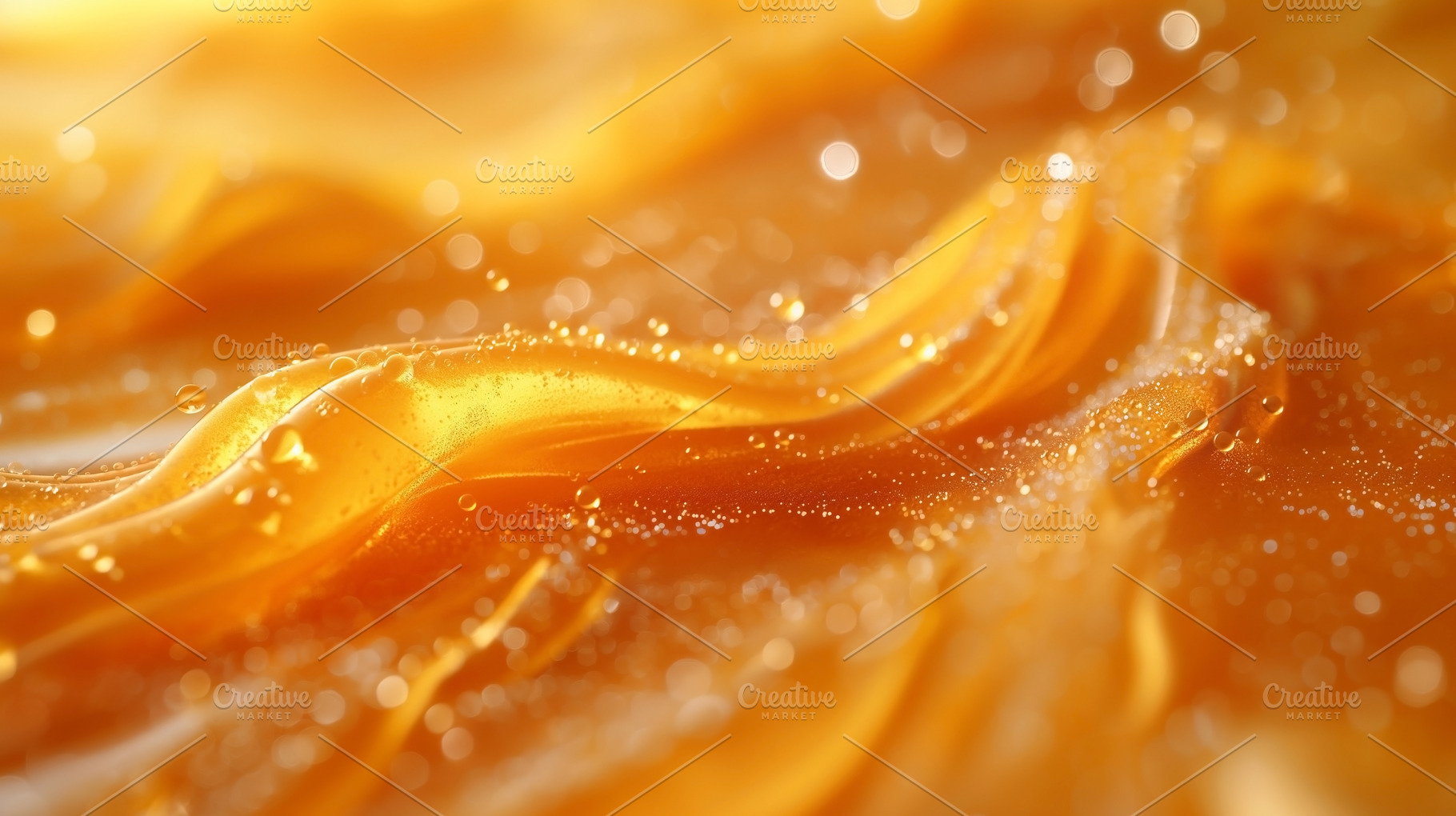 A close-up view of shimmering orange waves with sparkling drople, a Food & Drink Photo by ImageMir