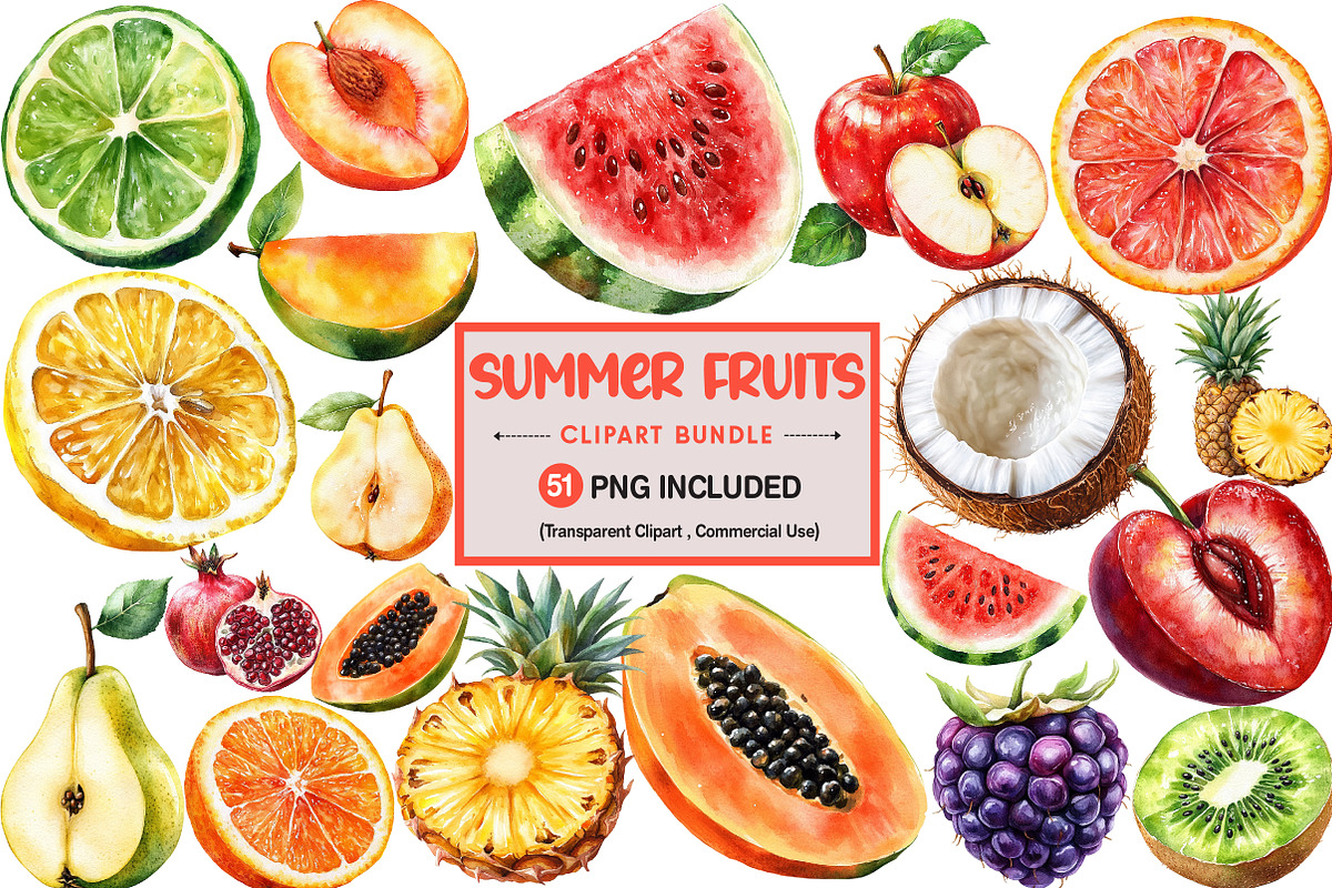 Fresh Summer Fruit PNG Bundle, an Illustration by Pixels.Craft (Photo 1 of 10)