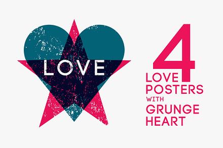 Grunge Love Heart abstract posters.