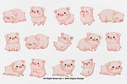15 Bundle Watercolor Chubby Pig Pink, an Animal Illustration by Morspective (Thumbnail 8 of 8)