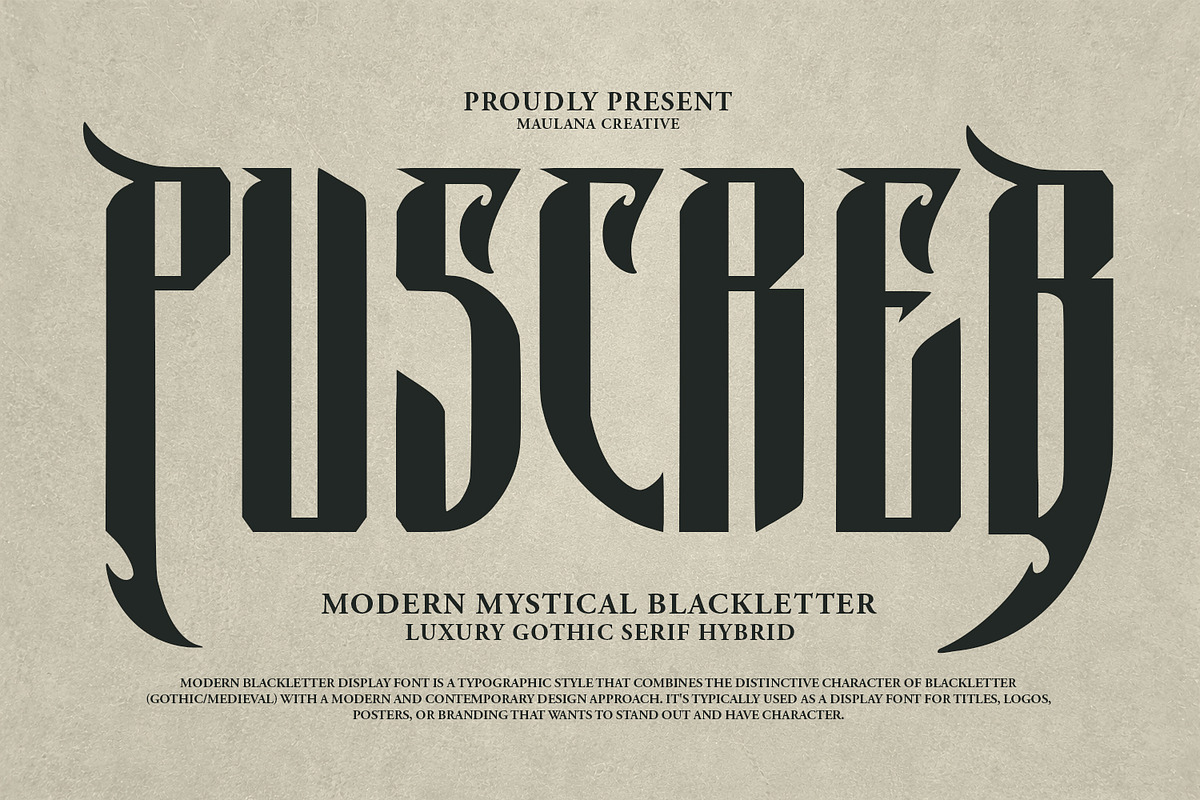 Puscreb Modern Mystical Blackletter, a Blackletter Font by Maulana Creative (Photo 7 of 7)