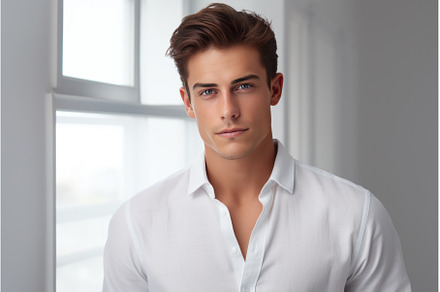 Handsome young man on light window, a Person Photo by Ylivdesign