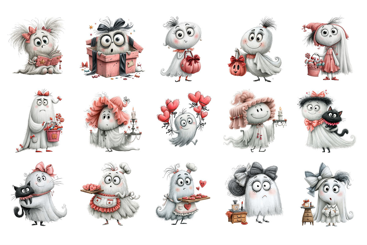 Whimsical Coquette Ghost Clipart, a Seasonal Illustration by Nicolle's Colorful Art (Photo 4 of 6)