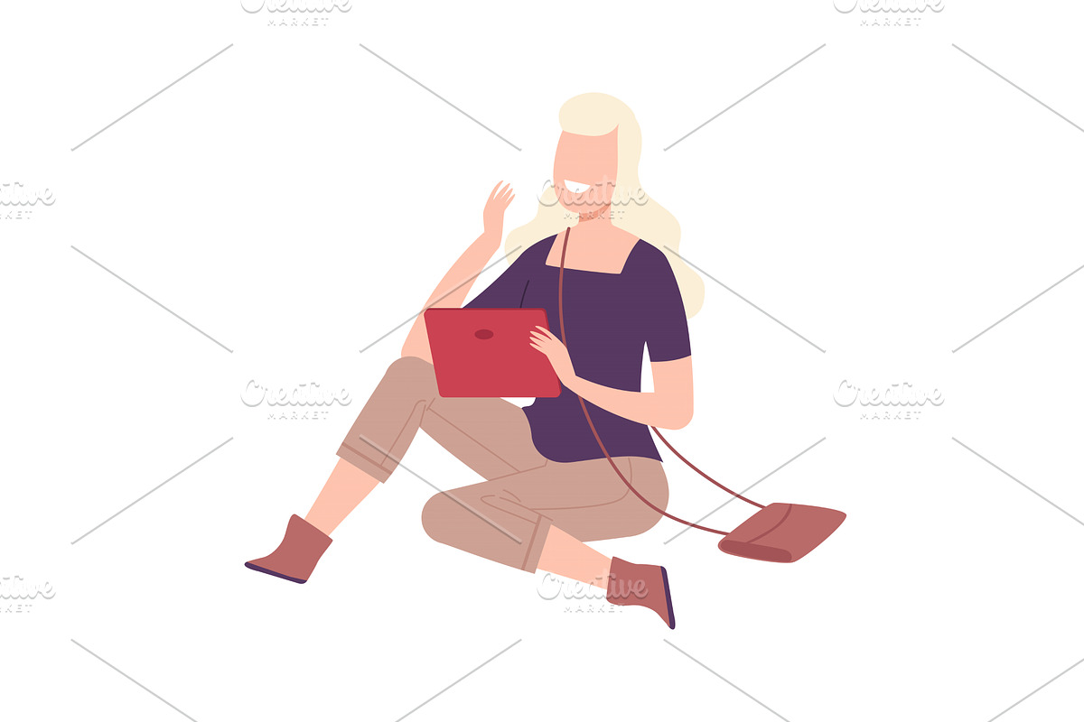 Blonde Girl with Modern Digital, a Person Illustration by TopVectors