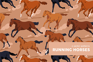 Galloping Horses, Seamless Patterns