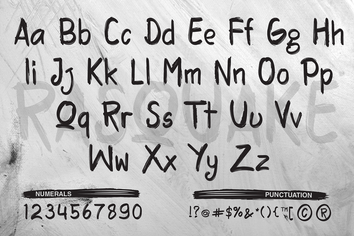 RASQUAKE brush font + EXTRA swashes preview 3