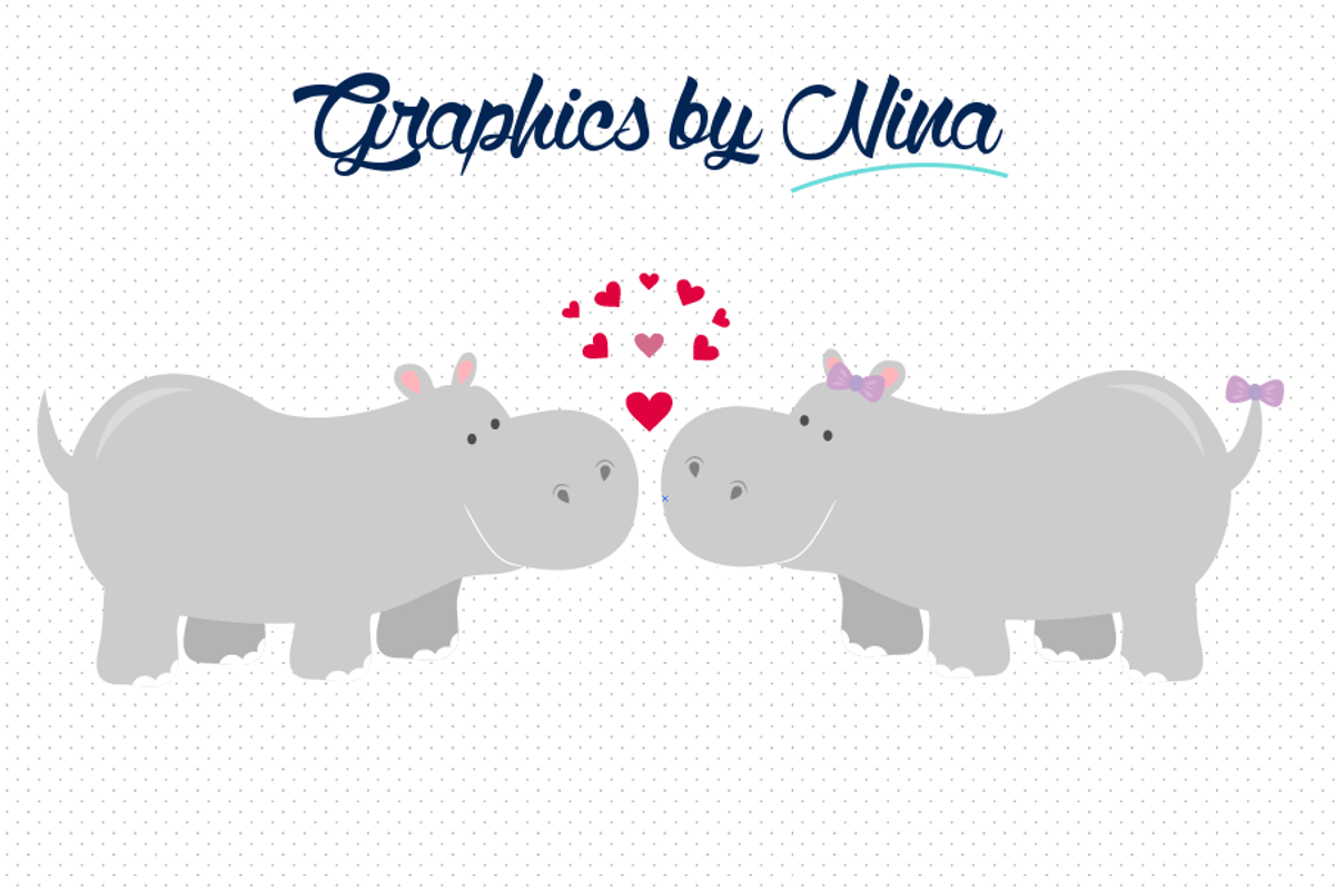 Love Hippos Clipart, a Graphic by Graphics by Nina (Photo 1 of 2)