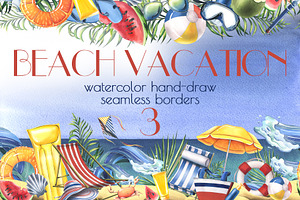 Sunny Beach Borders Watercolor, an Illustration by NATASHA CHU