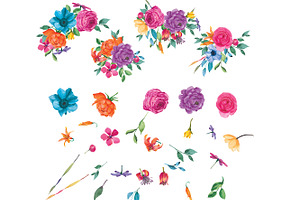 Watercolor Fiesta Flowers Set