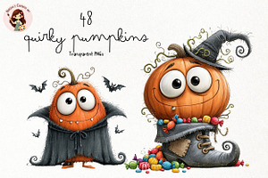 Whimsical Quirky Pumpkins PNG, an Animal Illustration by Nicolle's Colorful Art