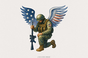 American Soldier Angel Man Praying, an Illustration by SharpMarketplace
