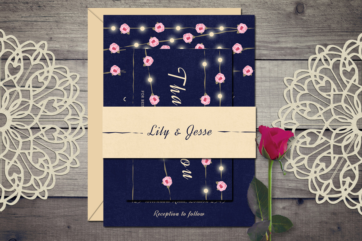 String Lights Wedding Invitation Set, an Invitation Template by wulano