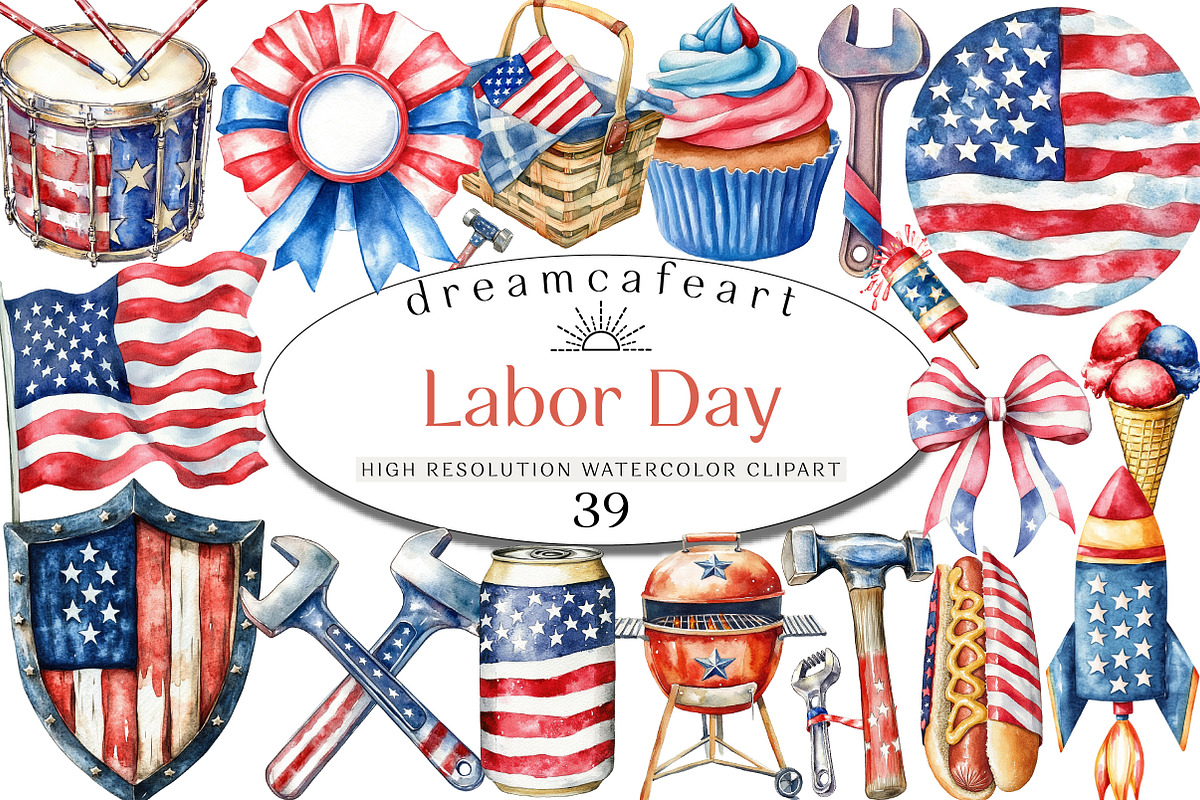 Watercolor Labor Day, an Illustration by DreamCafeArt (Photo 1 of 4)