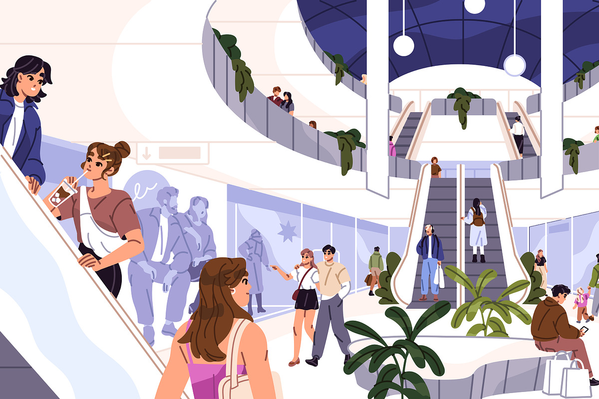 People in shopping mall, a Person Illustration by PaperTrident (Photo 2 of 3)