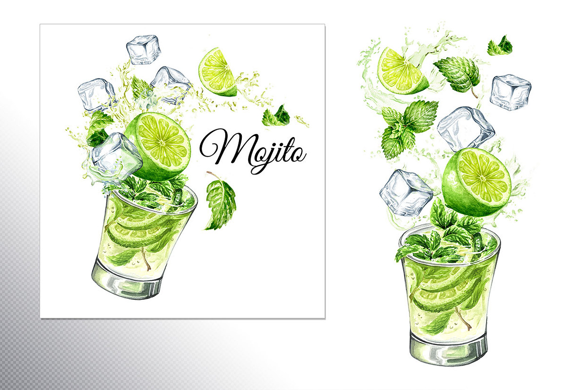 Mojito. Hand drawn watercolor set, a Food Illustration by Daria Ustiugova (Photo 6 of 11)