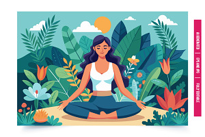 Woman Meditating in Garden, an Illustration by Tanuart