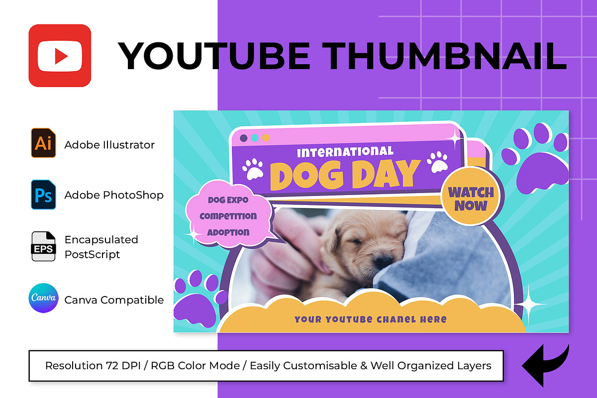 Dog Day YouTube Thumbnail Template, a Social Media Template by Artnivora.Std