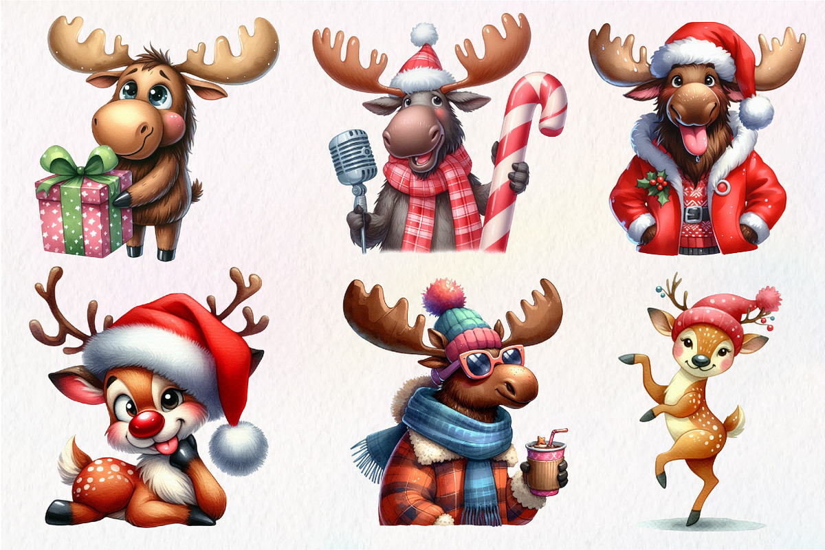Quirky Reindeer Funny Moose Clipart, an Illustration by Dream Creation (Photo 2 of 7)