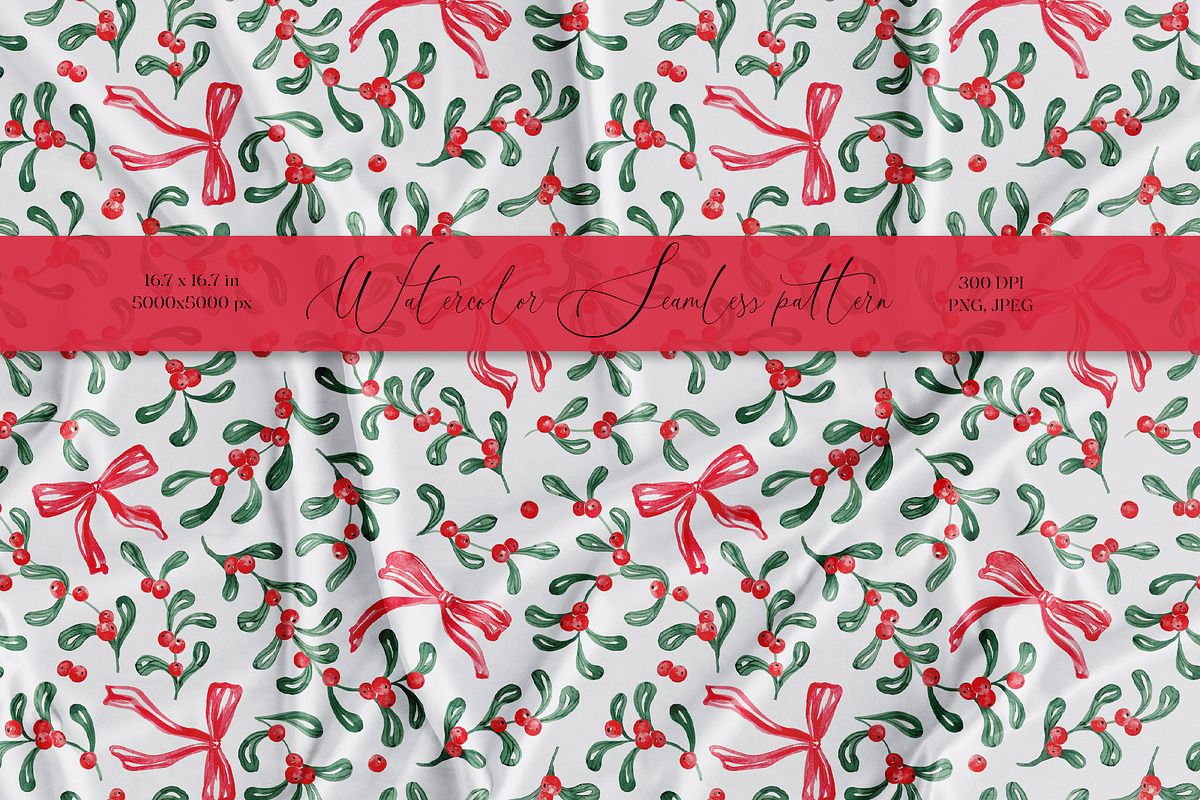 Christmas Mistletoe Seamless Pattern, a Pattern Graphic by SirenaArt (Photo 1 of 16)