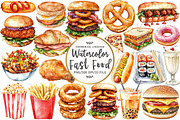 Watercolor Fast Food Clipart, an Illustration by OK Design (Thumbnail 1 of 5)