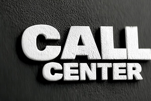 Call center signage in bold white 3D letters on dark wall for office and busine, an Illustration by AS photostudio