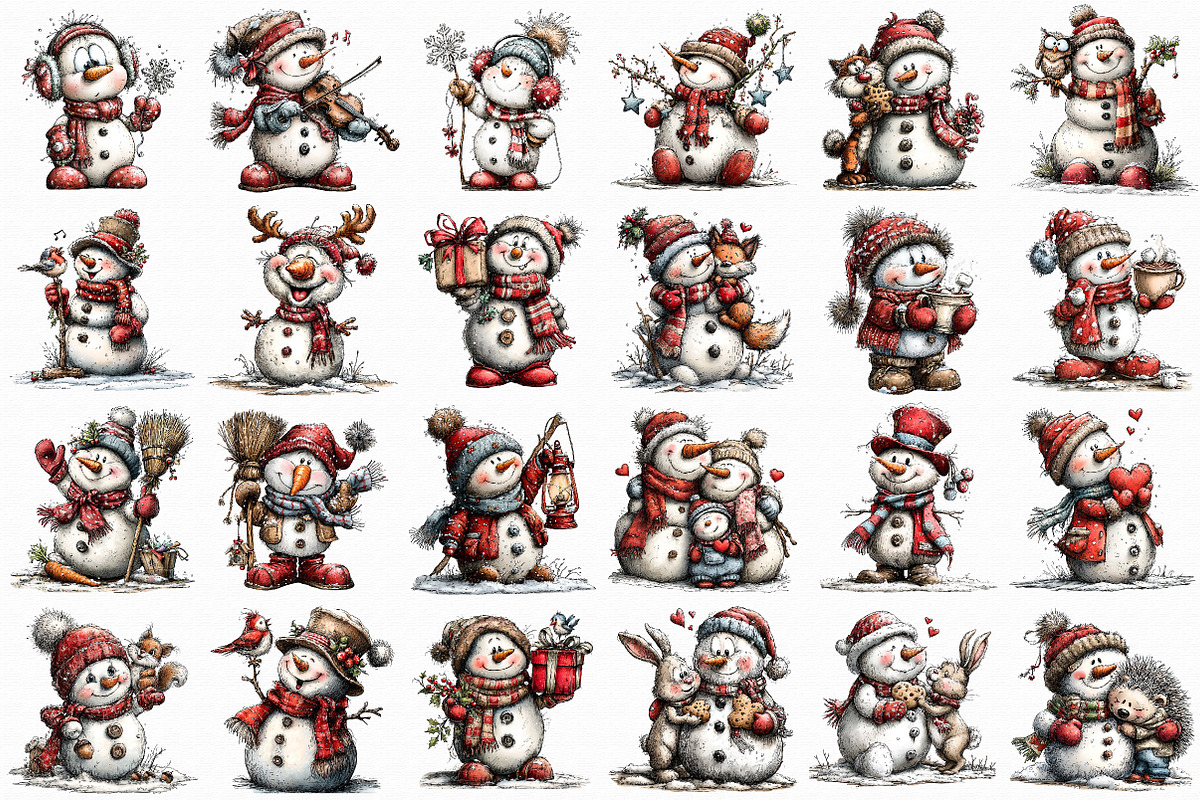 Whimsical Snowman and Friends Clipar, an Illustration by Libby Wishes (Photo 3 of 6)