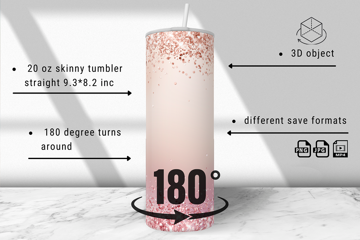 3D animated skinny tumbler mockup, a Product Mockup by Trendingdigital (Photo 3 of 12)