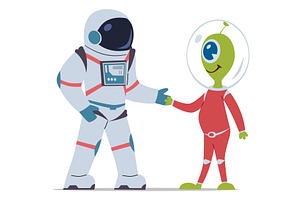 Astronaut With Alien. Cosmonaut In