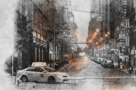 Watercolor New York street, USA