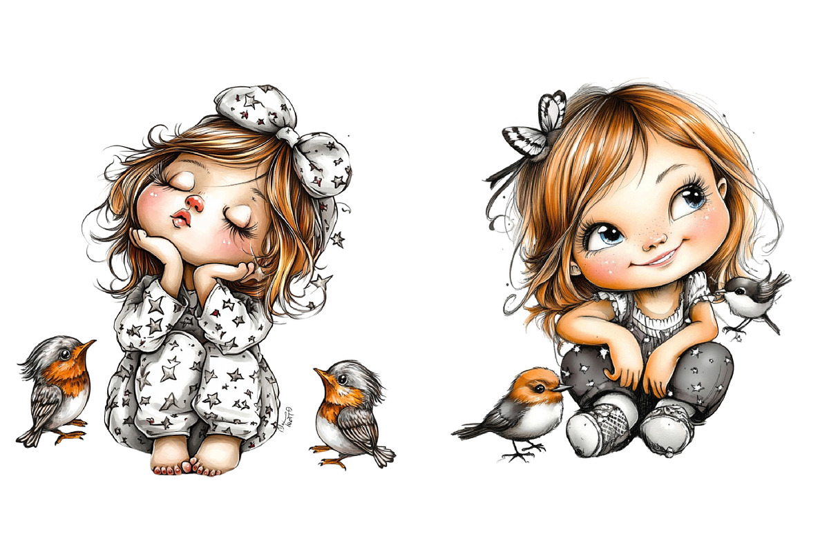 Whimsical Cute girl clipart, an Illustration by DreamArtGraphic (Photo 6 of 6)