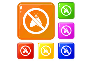 No Moth Sign Icons Set Vector Color