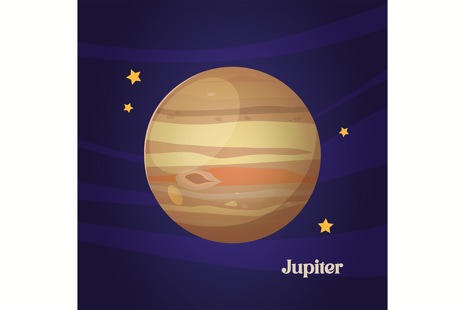 Colorful cartoon Jupiter planet, an Object Illustration by Elen_Art