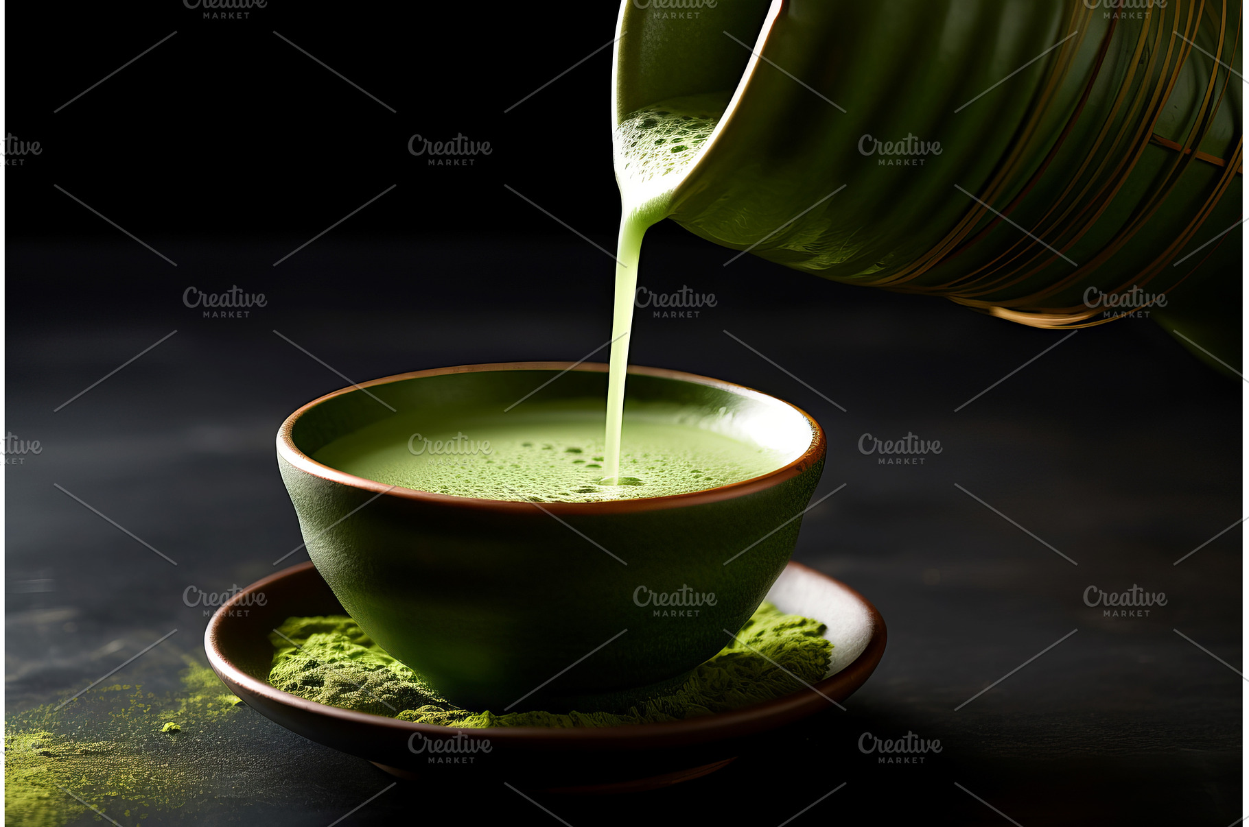 Vibrant Matcha tea poured. Generate, a Food & Drink Photo by Ylivdesign