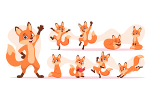 Fox. Cartoon fox in different action, an Animal Illustration by Onyx