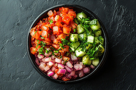 Healthy poke bowl with rice and vegetables, a Food & Drink Photo by AlyaAnd