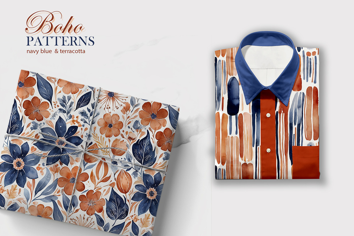 Boho Patterns, blue and terracotta, a Pattern Graphic by L- design studio (Photo 6 of 6)