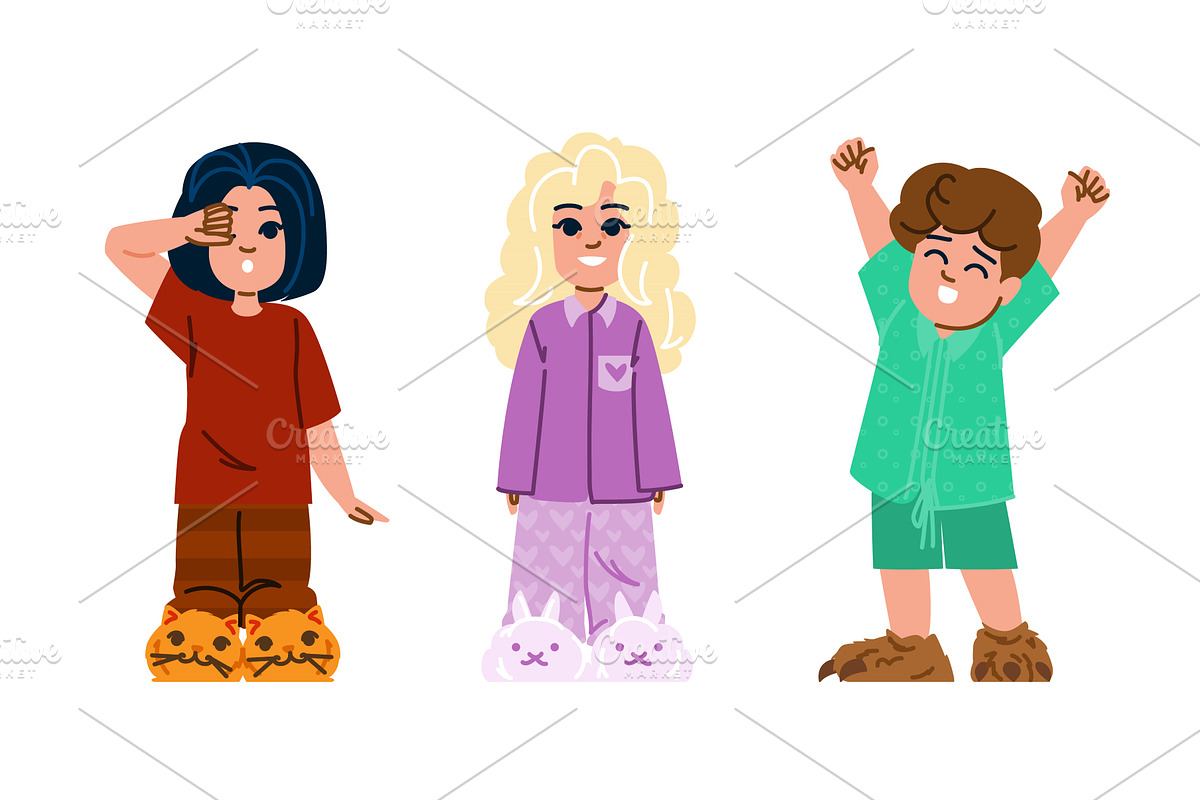 Children wearing pajamas and cozy, an Object Illustration by pikepicture