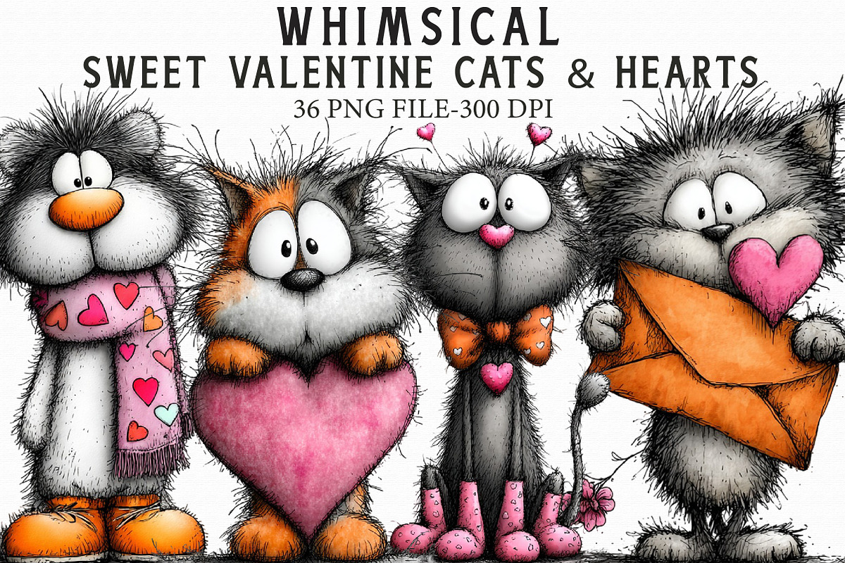 Sweet Valentine Cats & Hearts Clipar, an Illustration by Libby Wishes (Photo 1 of 7)