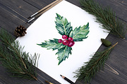 Watercolor Holly Illustrations, a Decorative Illustration by Olga Olmix (Thumbnail 5 of 5)