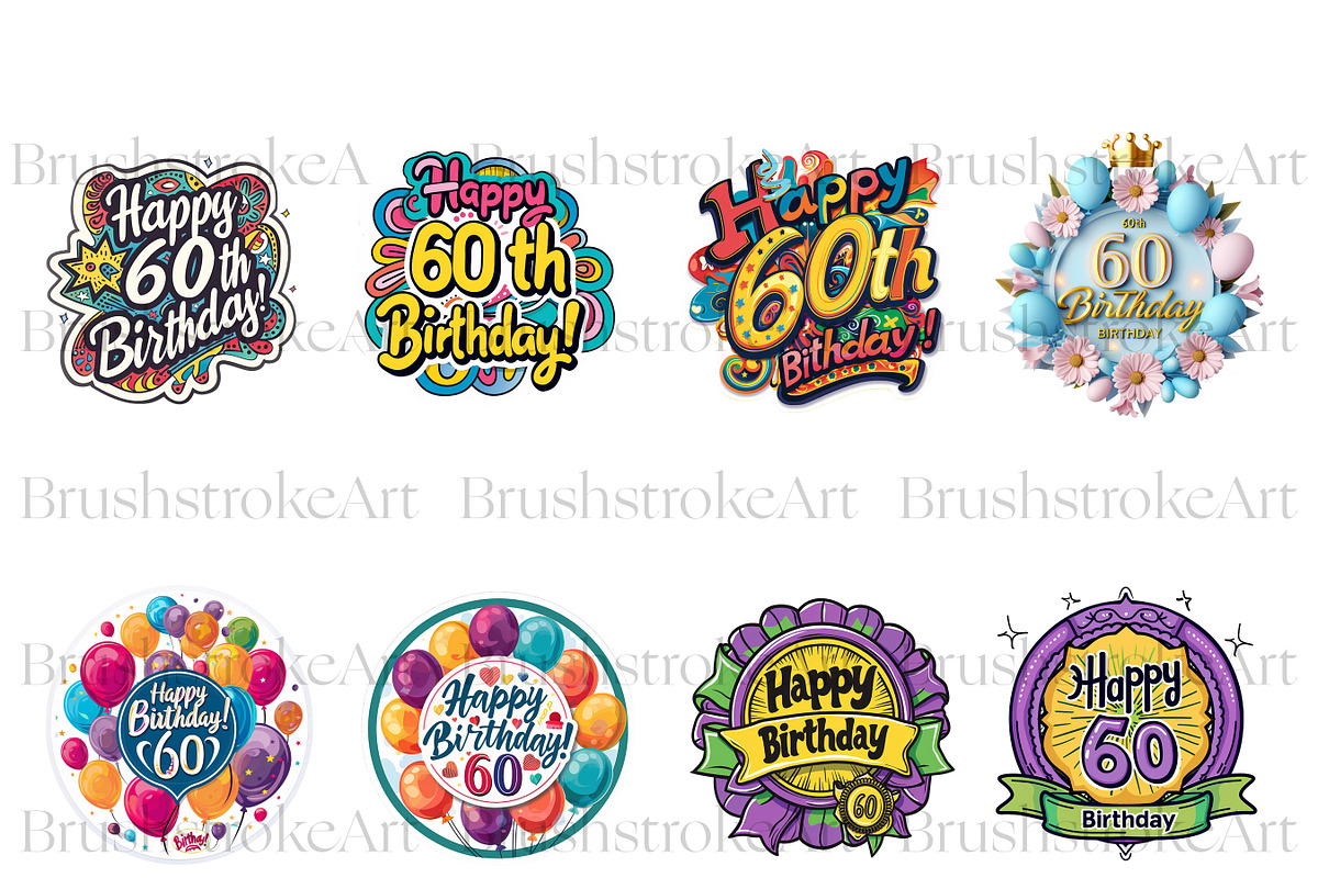 Happy Birthday Clipart, Birthday PNG, a Decorative Illustration by BrushstrokeArtGB (Photo 5 of 9)