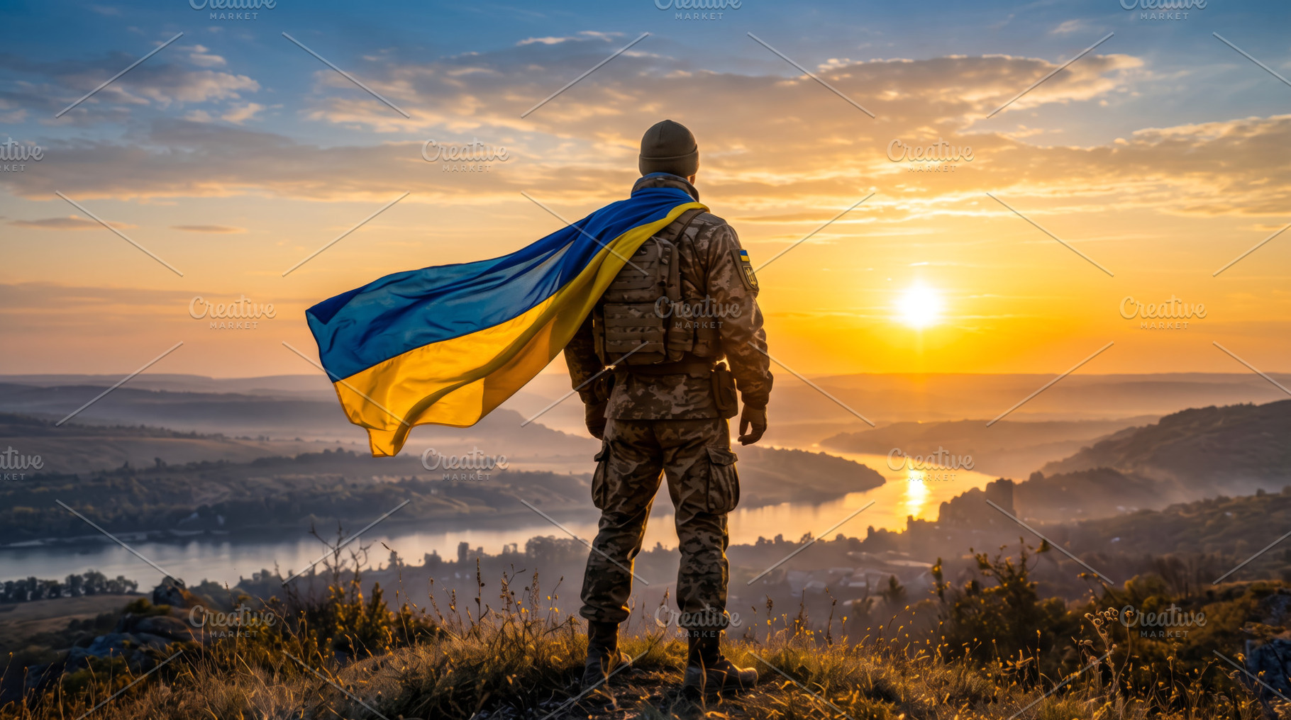 Ukrainian Soldier at Sunset Photo, a Nature Photo by PopotLane