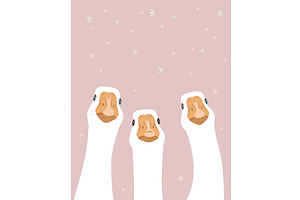 Three happy goose birds on pink, an Object Illustration by Toltemara