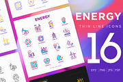 Energy | 16 Thin Line Icons Set, an Outline Icon by Alex Blogoodf (Thumbnail 1 of 9)