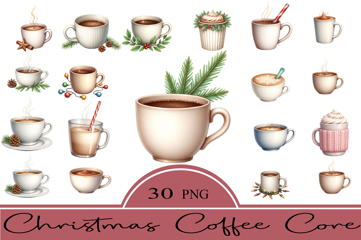 Christmas Coffee Core Clipart, an Illustration by CrexoraLab (Photo 1 of 5)