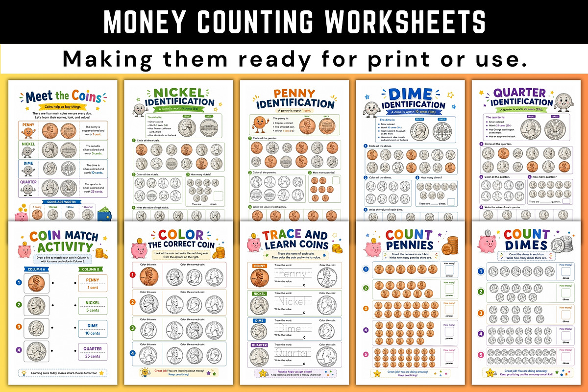 Money Counting Worksheets, a Stationery Template by Designmela01 (Photo 2 of 6)