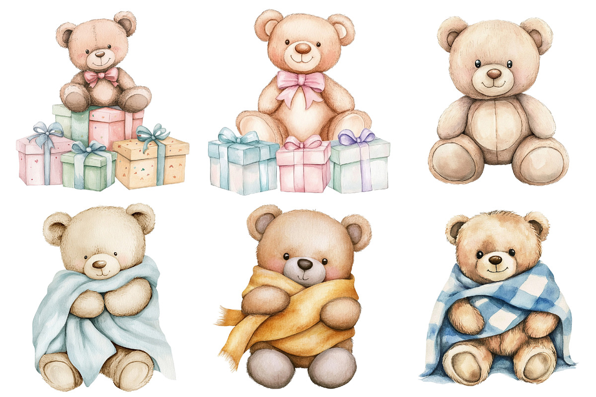 Watercolor Beige Teddy Bear Nursery, an Illustration by CitraGraphics (Photo 4 of 5)