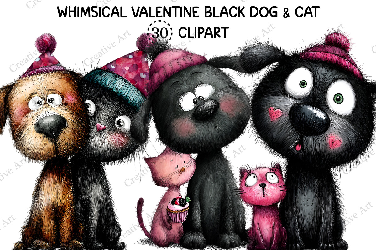 Whimsical Valentine Black Dog & Cat, an Illustration by Creative Art (Photo 1 of 9)