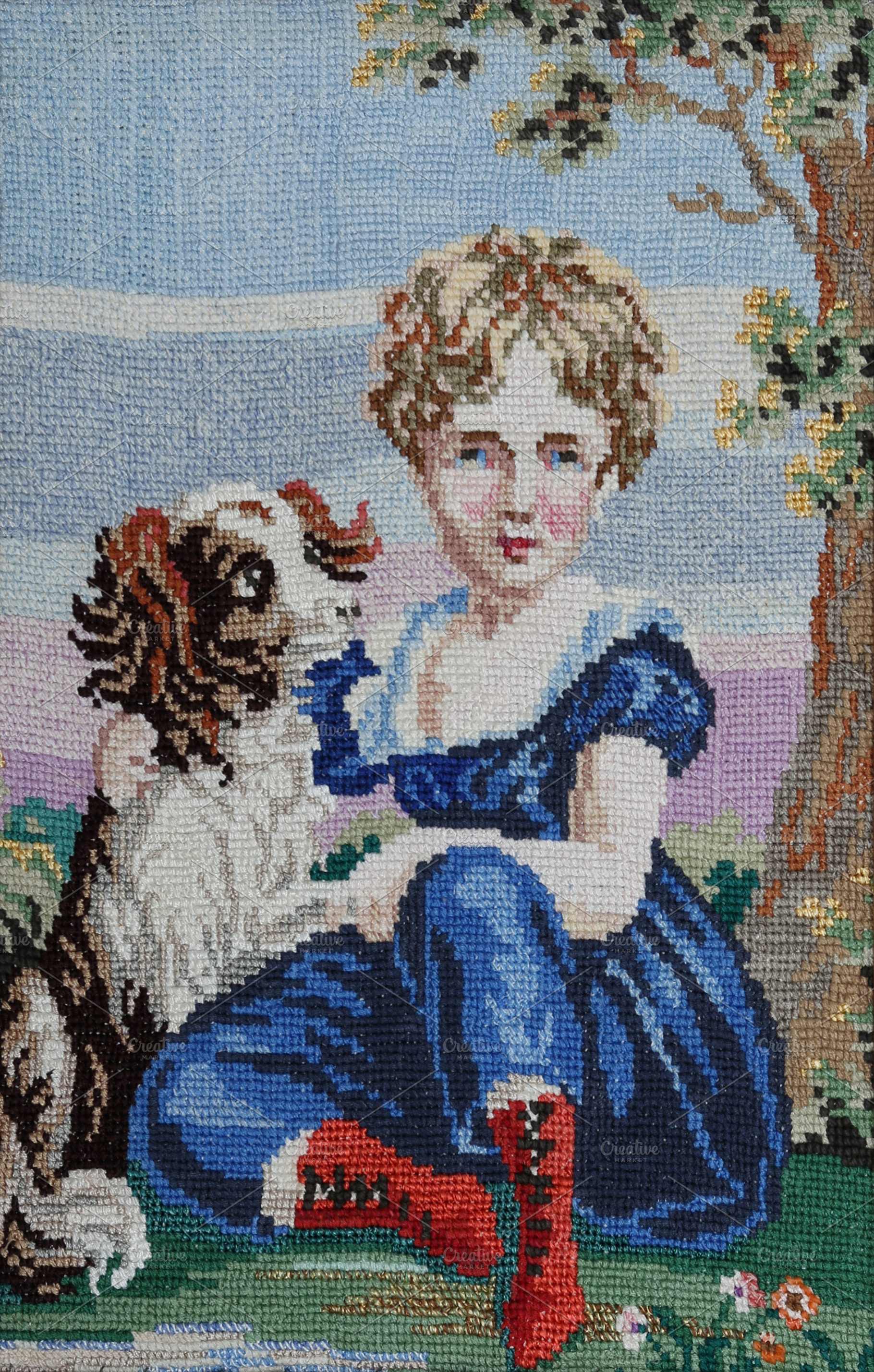 Girl With Dog Cross Stitch Pattern, an Arts & Entertainment Photo by UltraShop