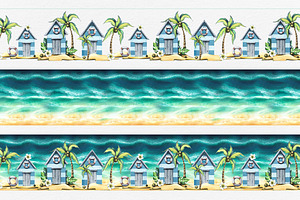 Tropical Island Watercolor Clip Art