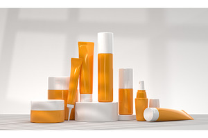 Sunscreen Bottles On Podium Mockup